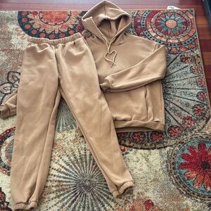 SHEIN Tan Track Pants & Hoodie Set